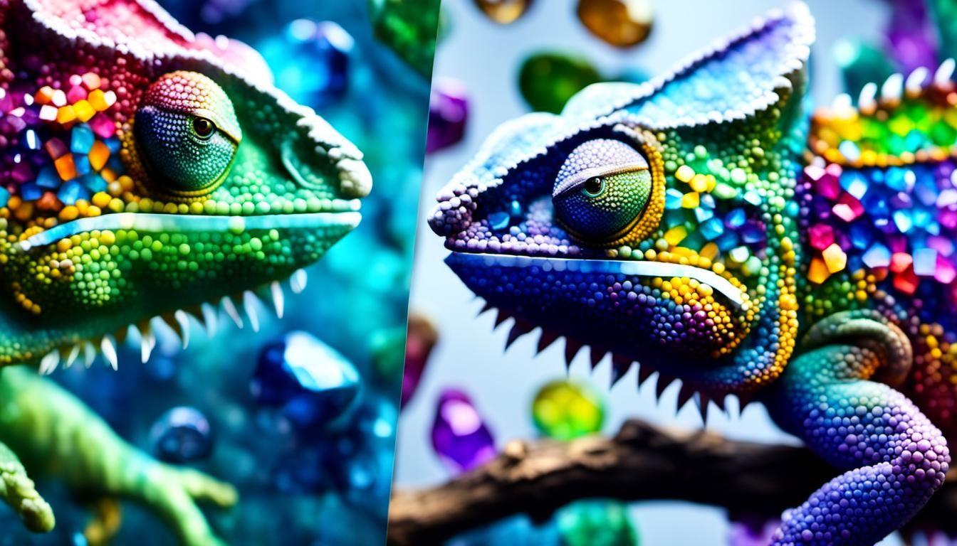 Crystal Chameleon Camouflaged in Gemstone Environment