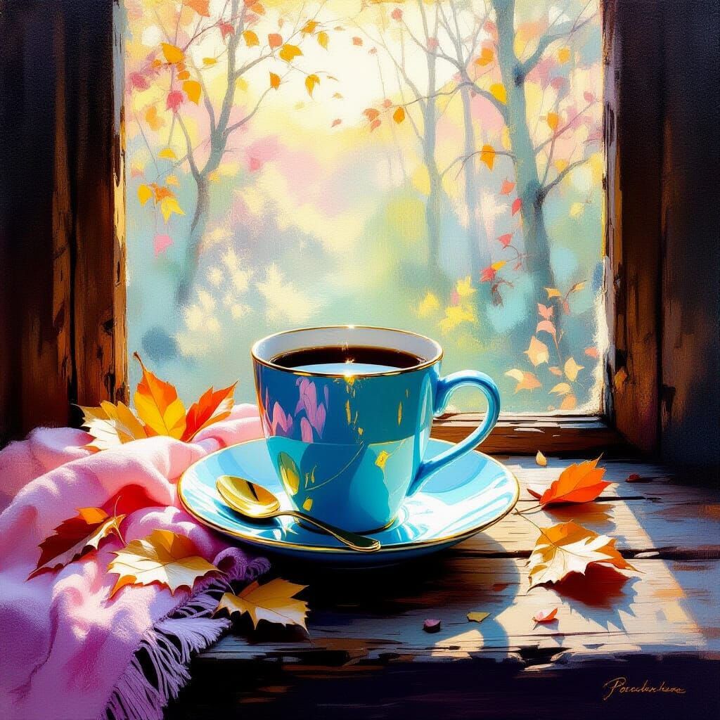 Metamodern Coffee Break Painting with Luminous Layers