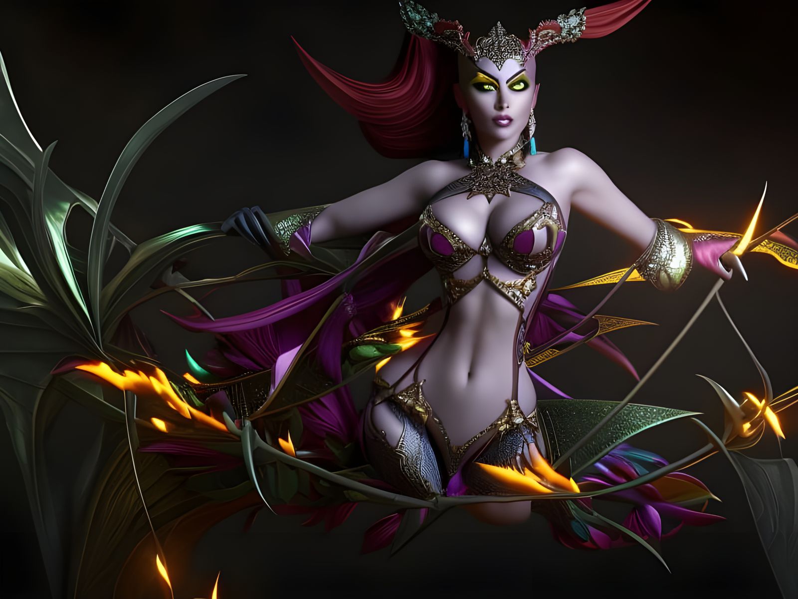 Intricately Detailed Elven Harlequin in High-Fantasy Style