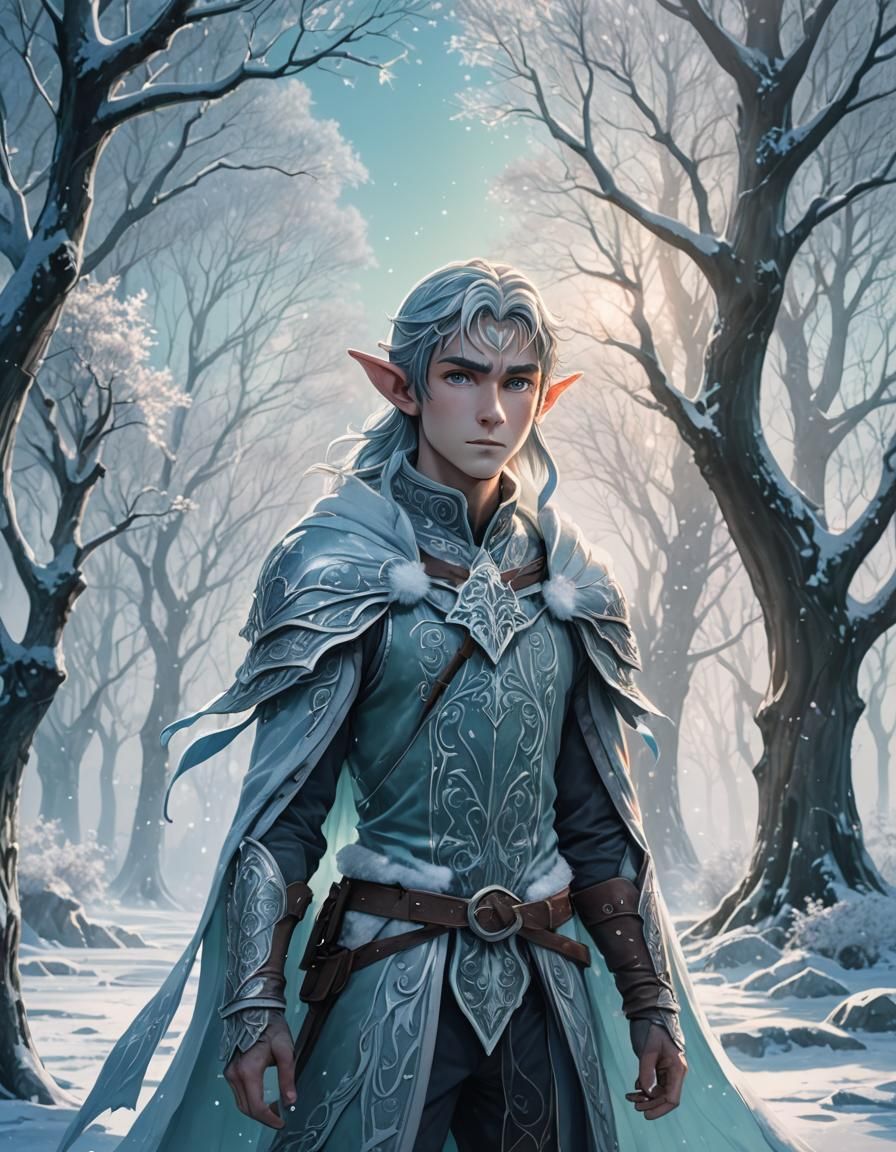 Anime Elf Portrait in Icy Landscape