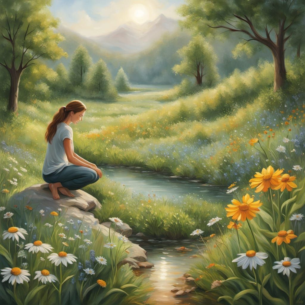 Peaceful Meadow Healing: Sore Muscle Relief in Vivid Oil Pai...