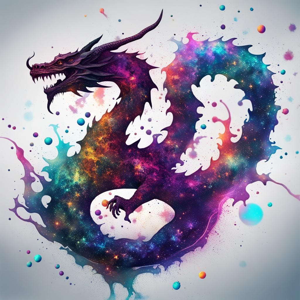 Astral Dragon Ink Splat Illustration in 8K