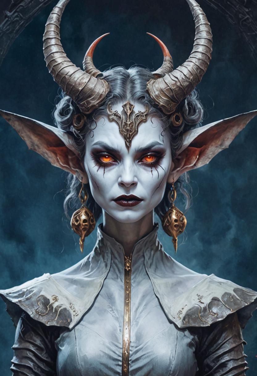 Eerie Halloween Demon Woman with Horns