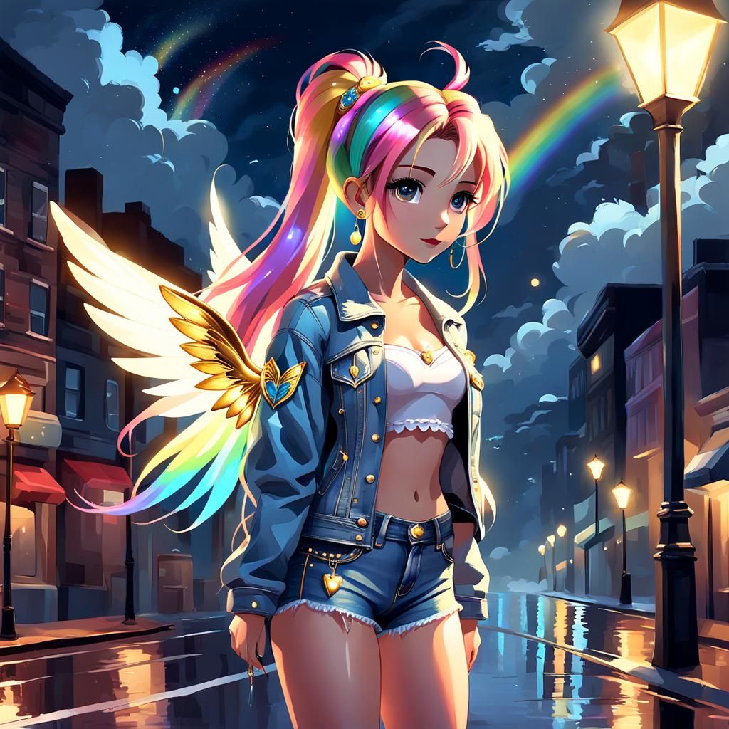 Teen Fairy Girl in Dark Street, as Digital Art