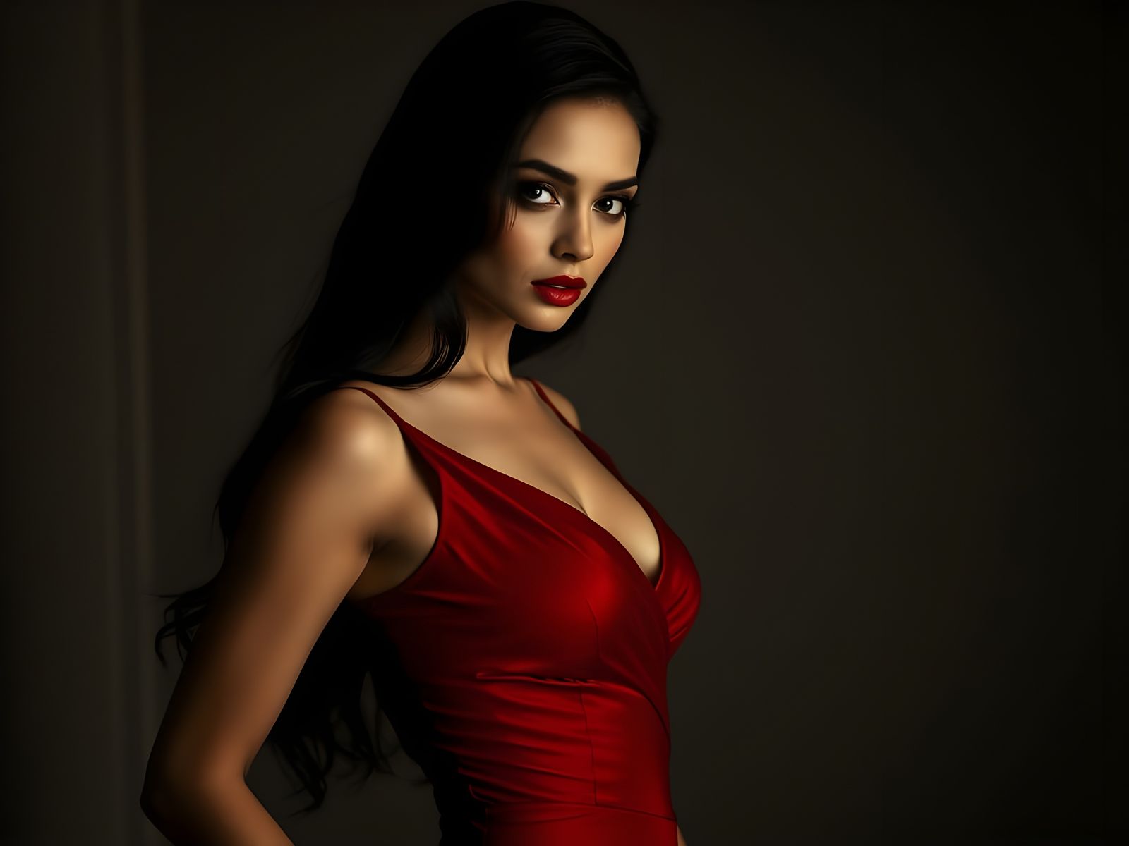 Exquisite Woman in the Red Dress, a Cinematic Masterpiece