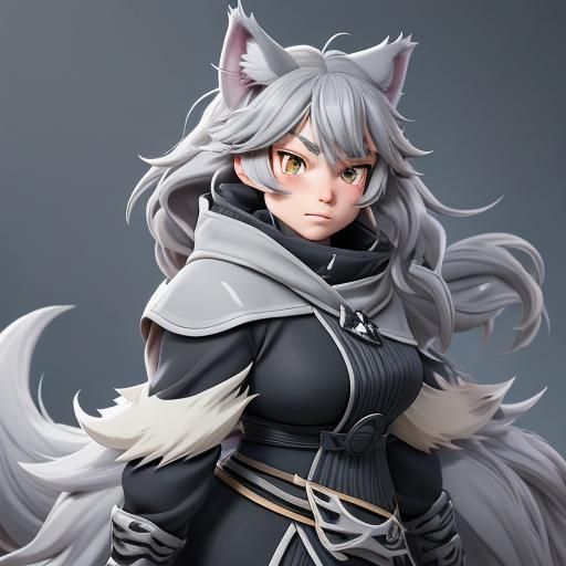 Anime Style Gray Haired Wolf Girl
