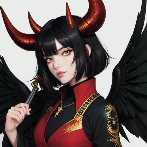 Anime Heroine with Red Hair and Black Wings