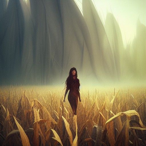 Horrifying Cornfield Landscape in Matte Painting Style