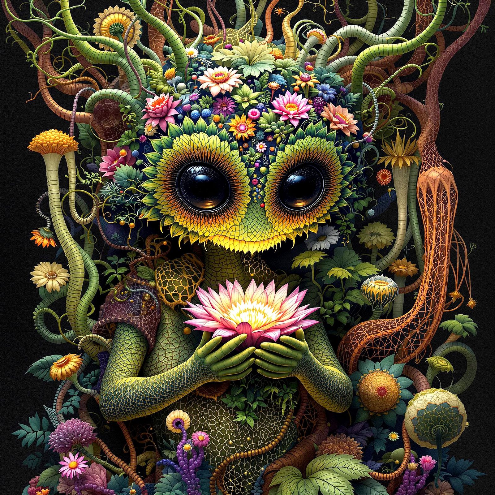 Mystical Forest Creature Holding Magical Plant, Intricate Wh...