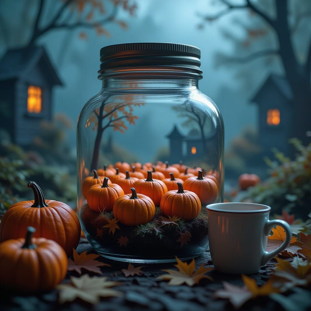 Miniature Pumpkin Patch in Jar, Halloween Town Backdrop