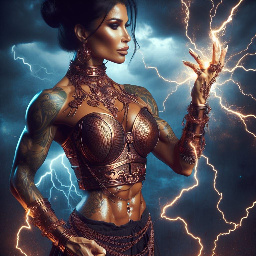 Latina Sorceress Commands Lightning in a Storm
