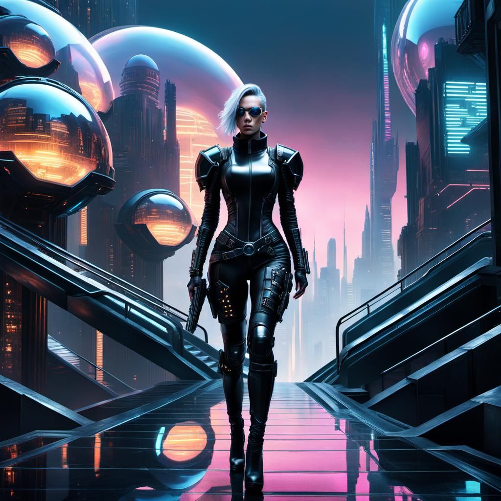 Cyberpunk Street Warrior in Dreamlike Cityscape