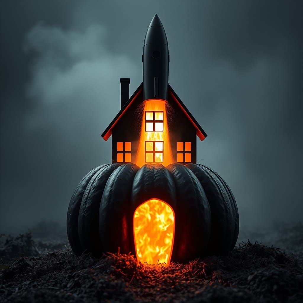 House Rocket Erupting from Pumpkin