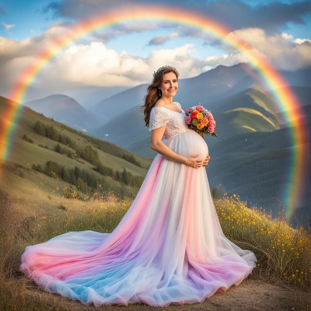 Pregnant Princess in Mountain Landscape