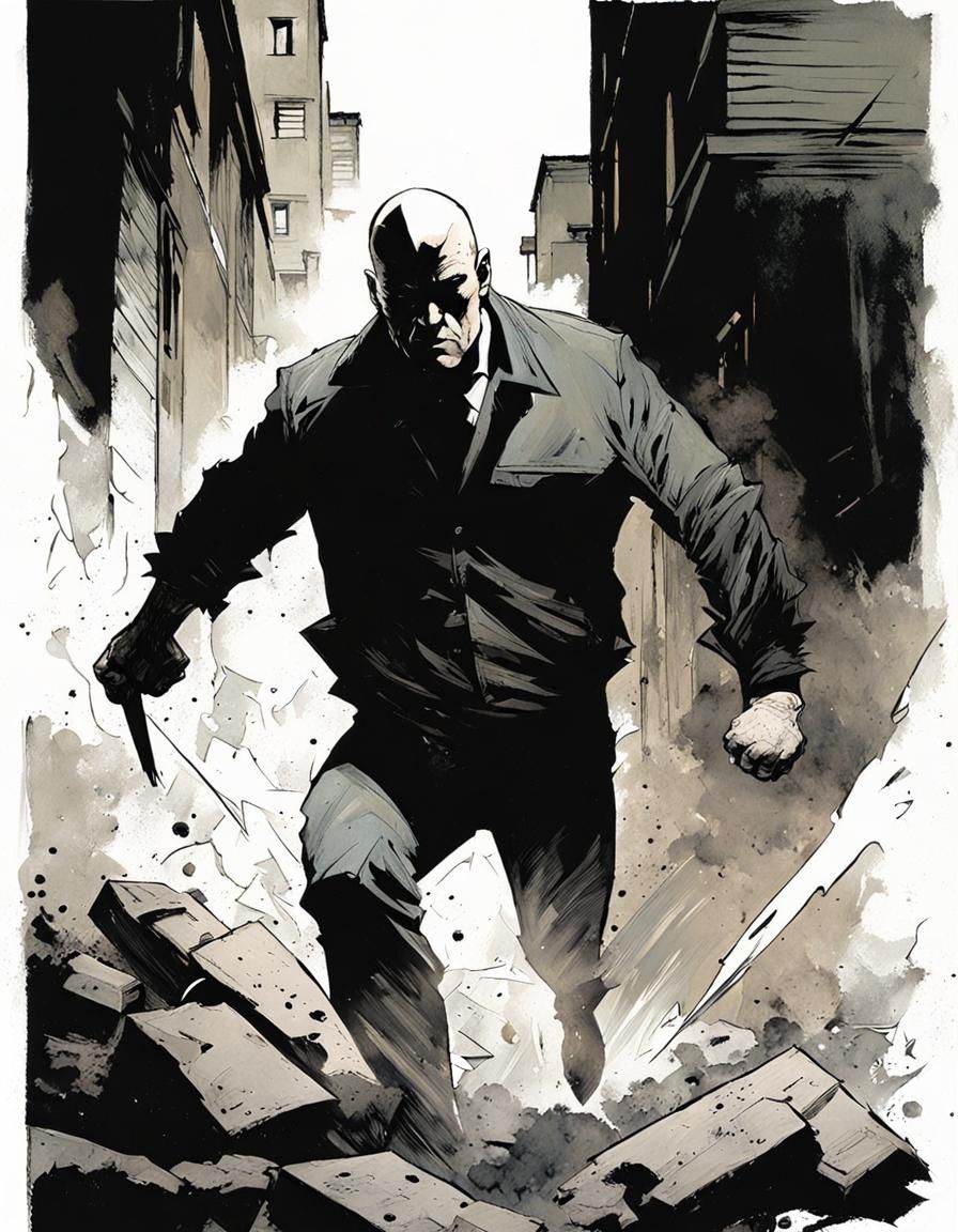 Dynamic Portrait of Bruiser in Sin City Noir Style