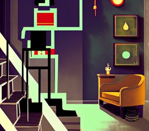 Anthropomorphic Rabbit Woman in Apartment, Elemental Art