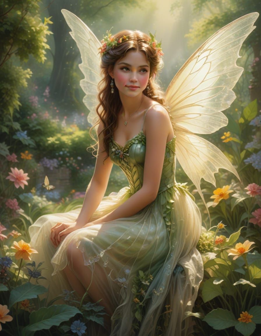 Enchanted Garden Fairy in Whimsical Dress