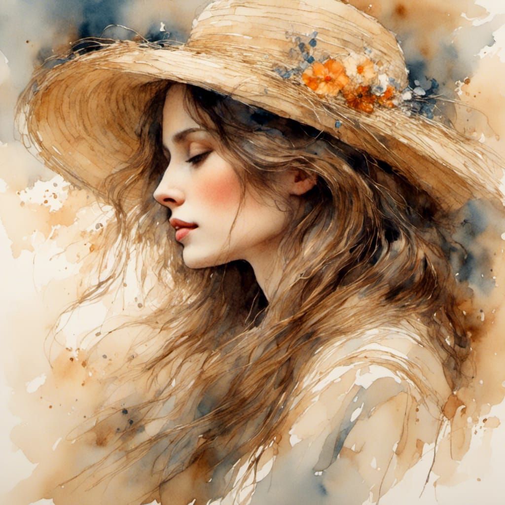 Dreamy Watercolor Portrait in Klimt Impressionist Style