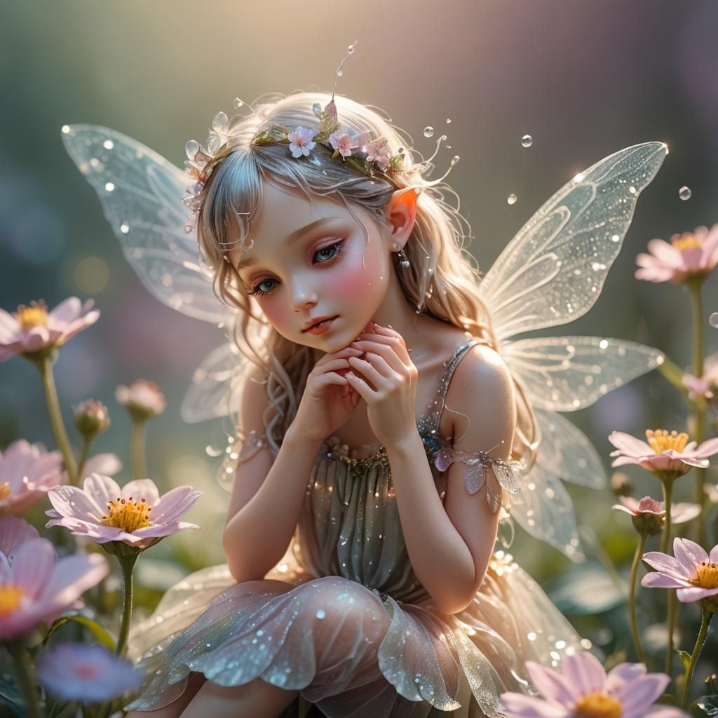 Enchanting Fairy on Flower: Whimsical Illustration