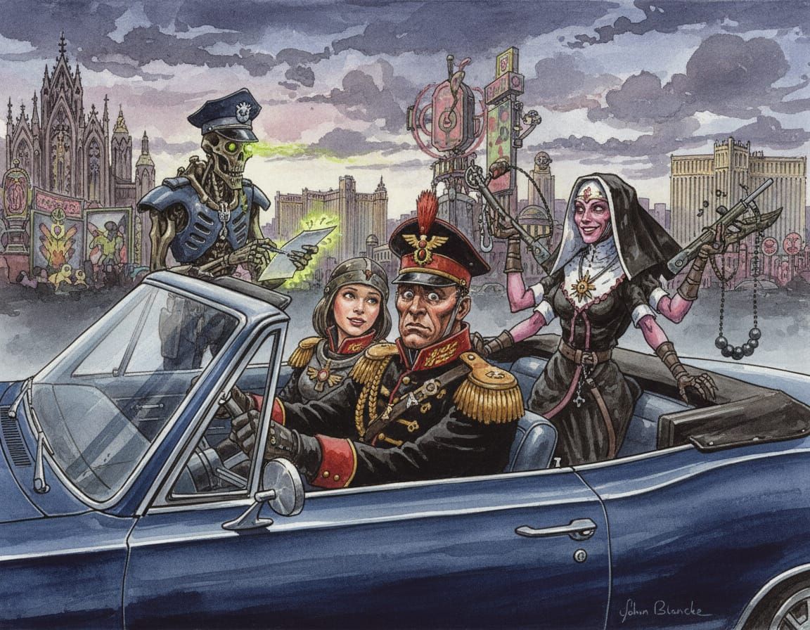 Imperial Commissar Pulled Over in Grimdark Las Vegas