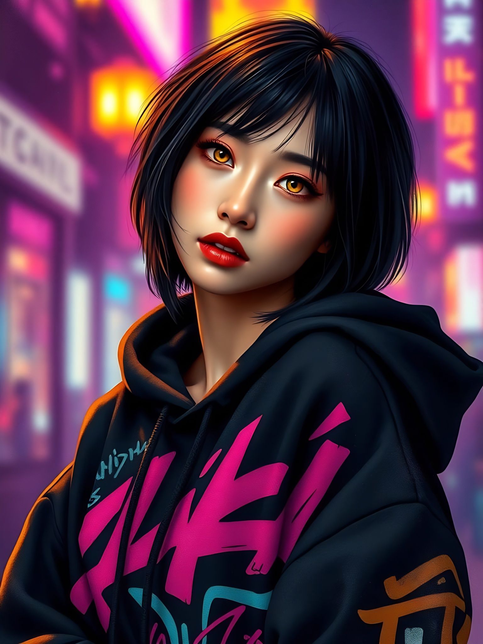 Semi-Side Profile of a Contemplative Asian Emo Woman