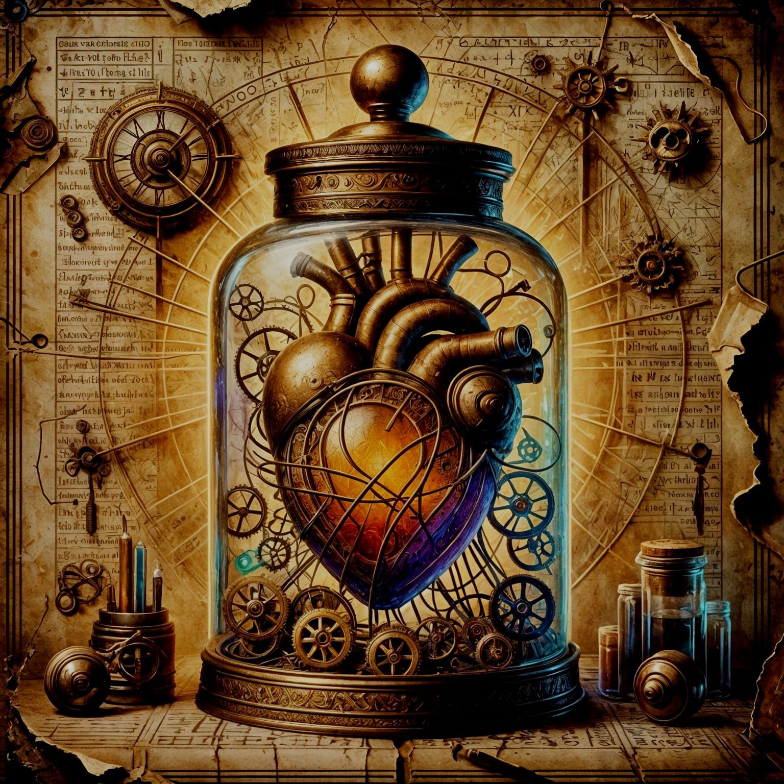 Clockwork Heart in Jar: Golden Age Illustration