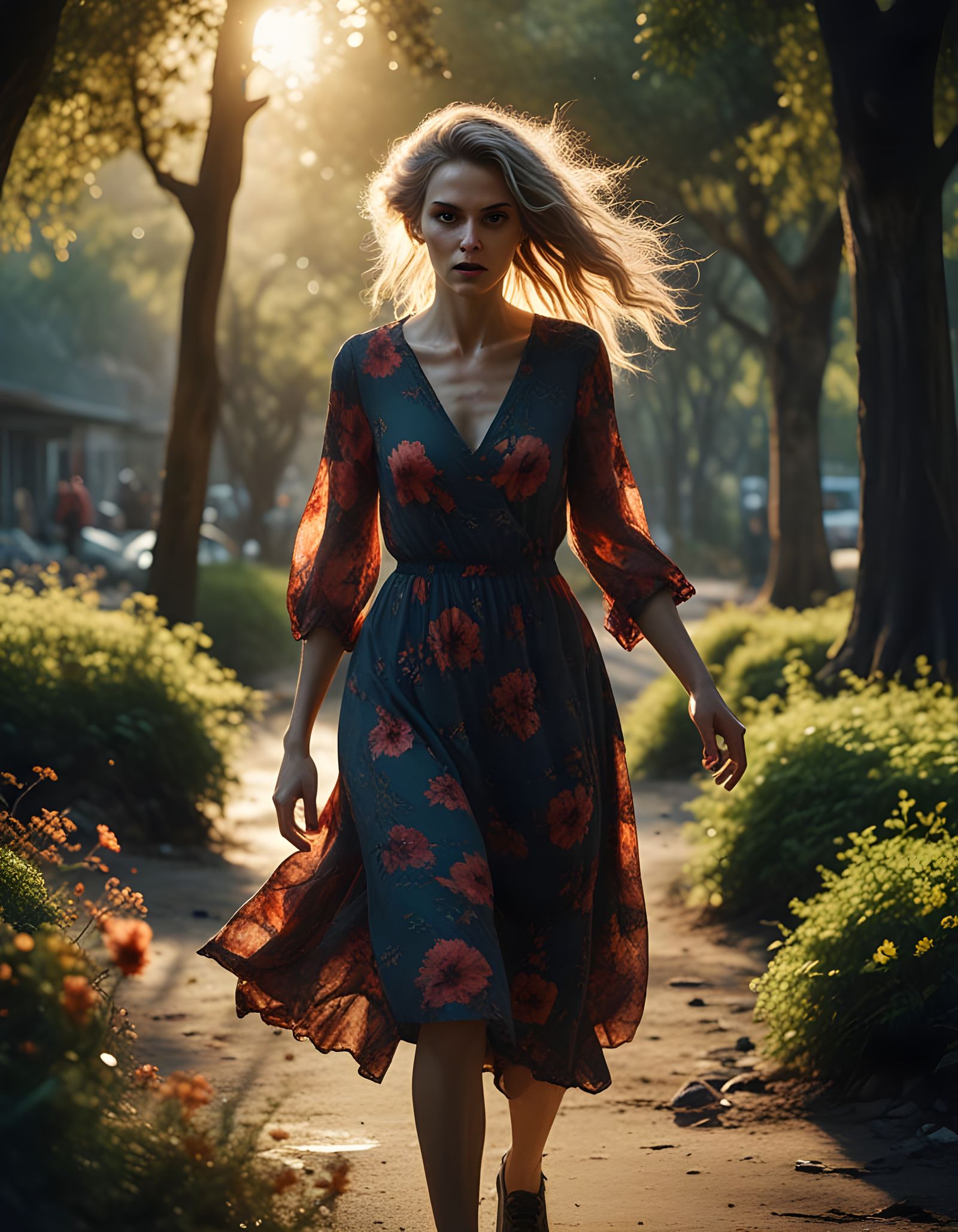 Zombie Woman Skateboarding in Beachside Park