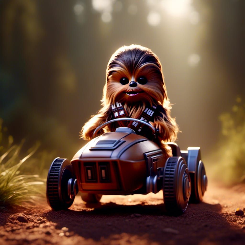 <lora:Kyoot:1.0> Baby Chewbacca racing a speeder cart