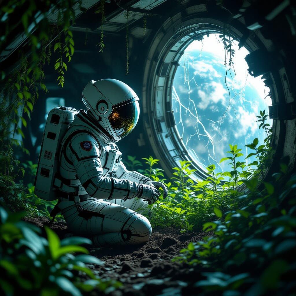 Bioluminescent Garden in Derelict Spaceship