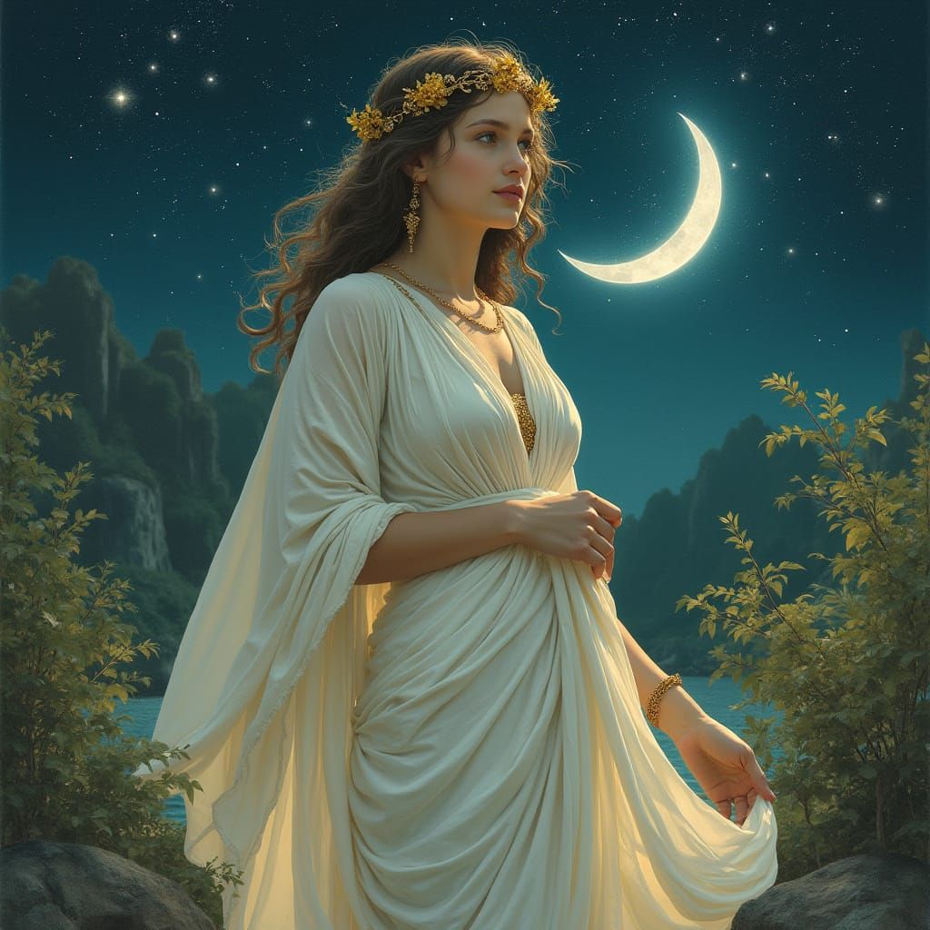 Mystical Greek Goddess in Dreamy Landscape