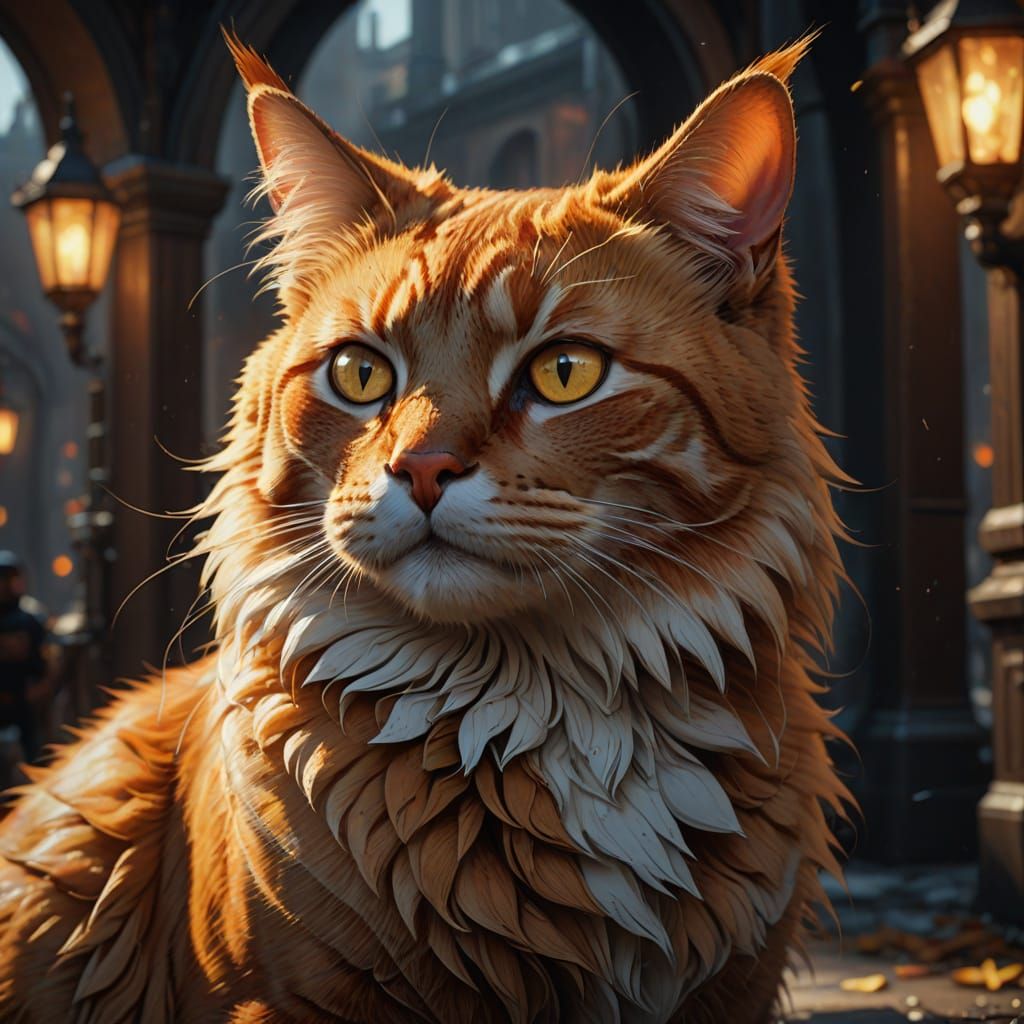 Hyper-Realistic Orange Tabby Cat Portrait in Vibrant Triadic...