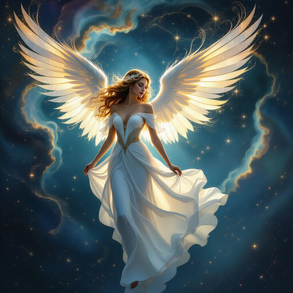 Celestial Angel of Stardust and Nebulae in Cosmic Swirls