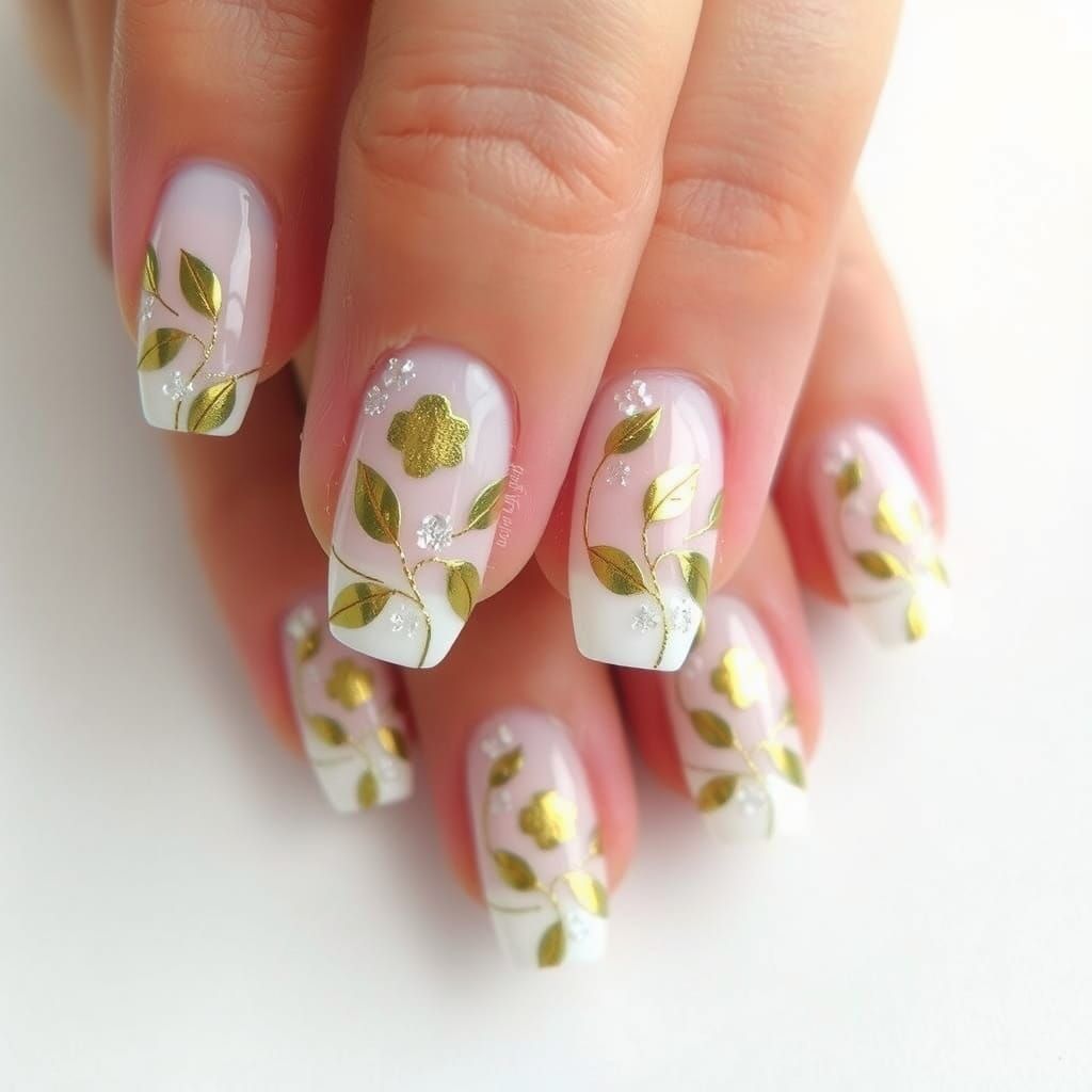 Safari Nail Art with Gold and Glitter Details