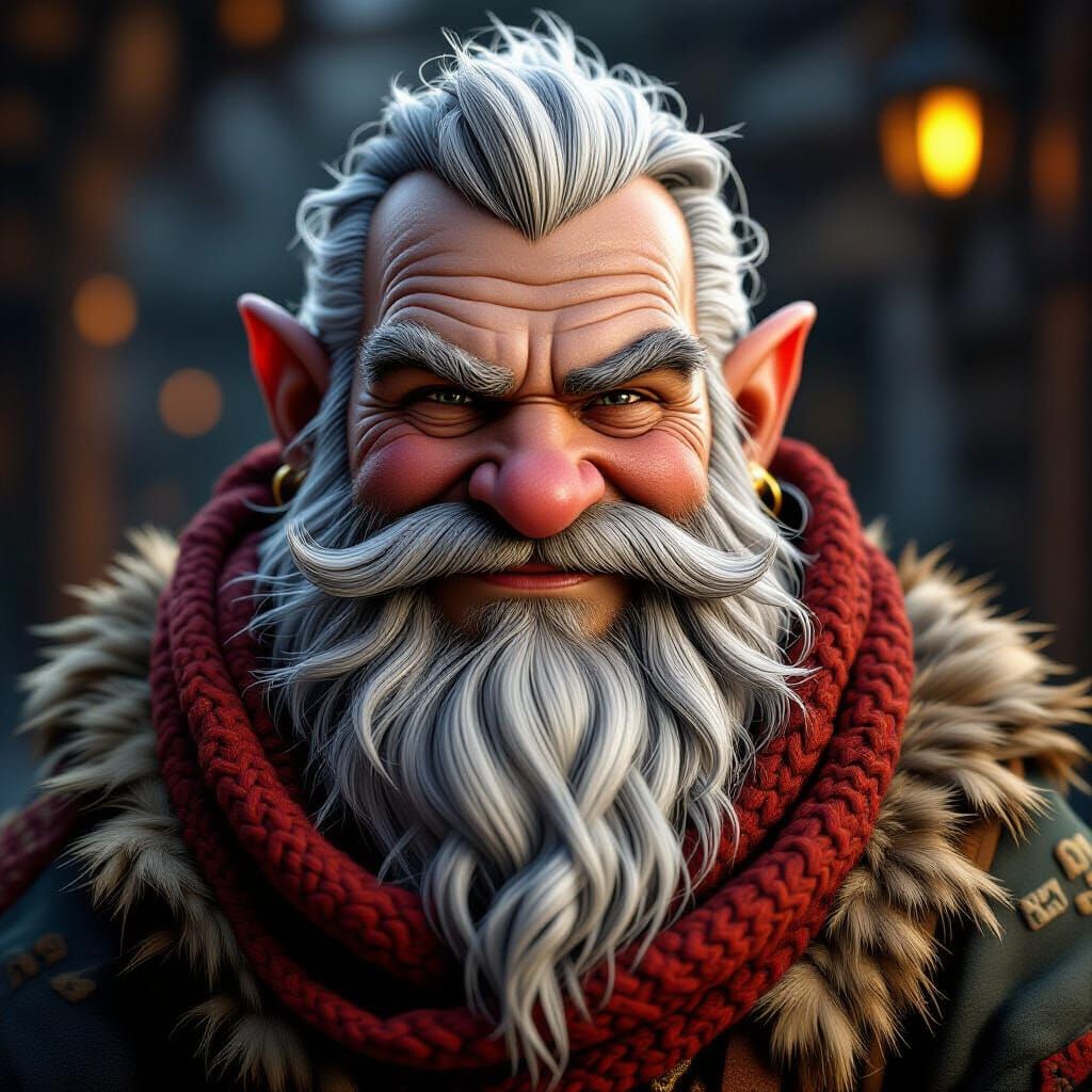 Grizzled Gnome Monk Smiling in Dynamic Lighting
