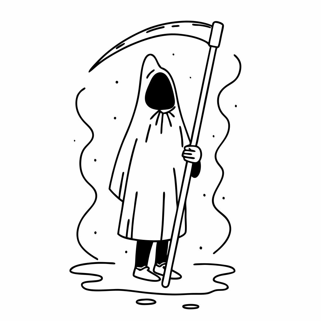 Ominous Figure with Scythe in Dark Mystical Illustration