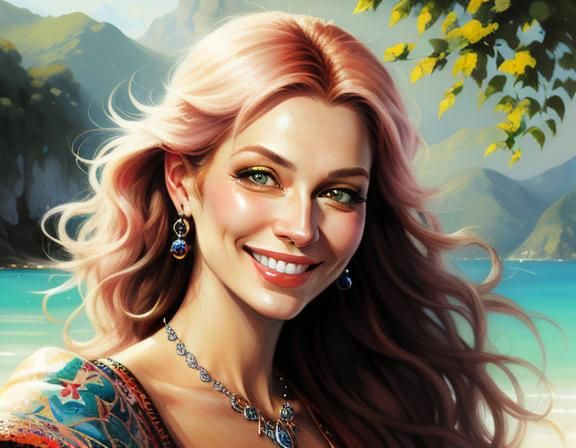 Realistic Smiling Woman Portrait with Vibrant Colors