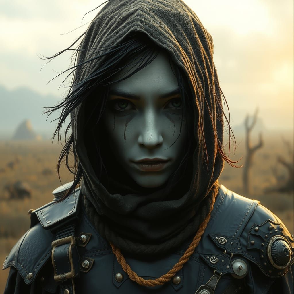 Eerie Stalker in Desolate Landscape, Dark Fantasy Style