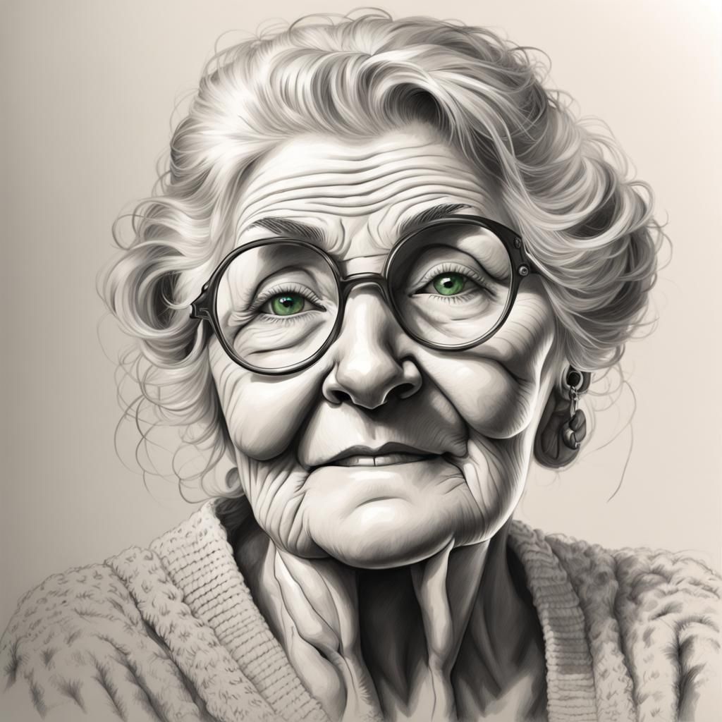 Detailed Pencil Sketch of a Wise Granny