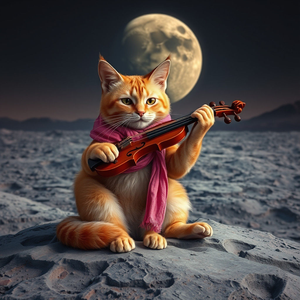 Tabby Cat's Lunar Serenade: A Whimsical Digital Painting