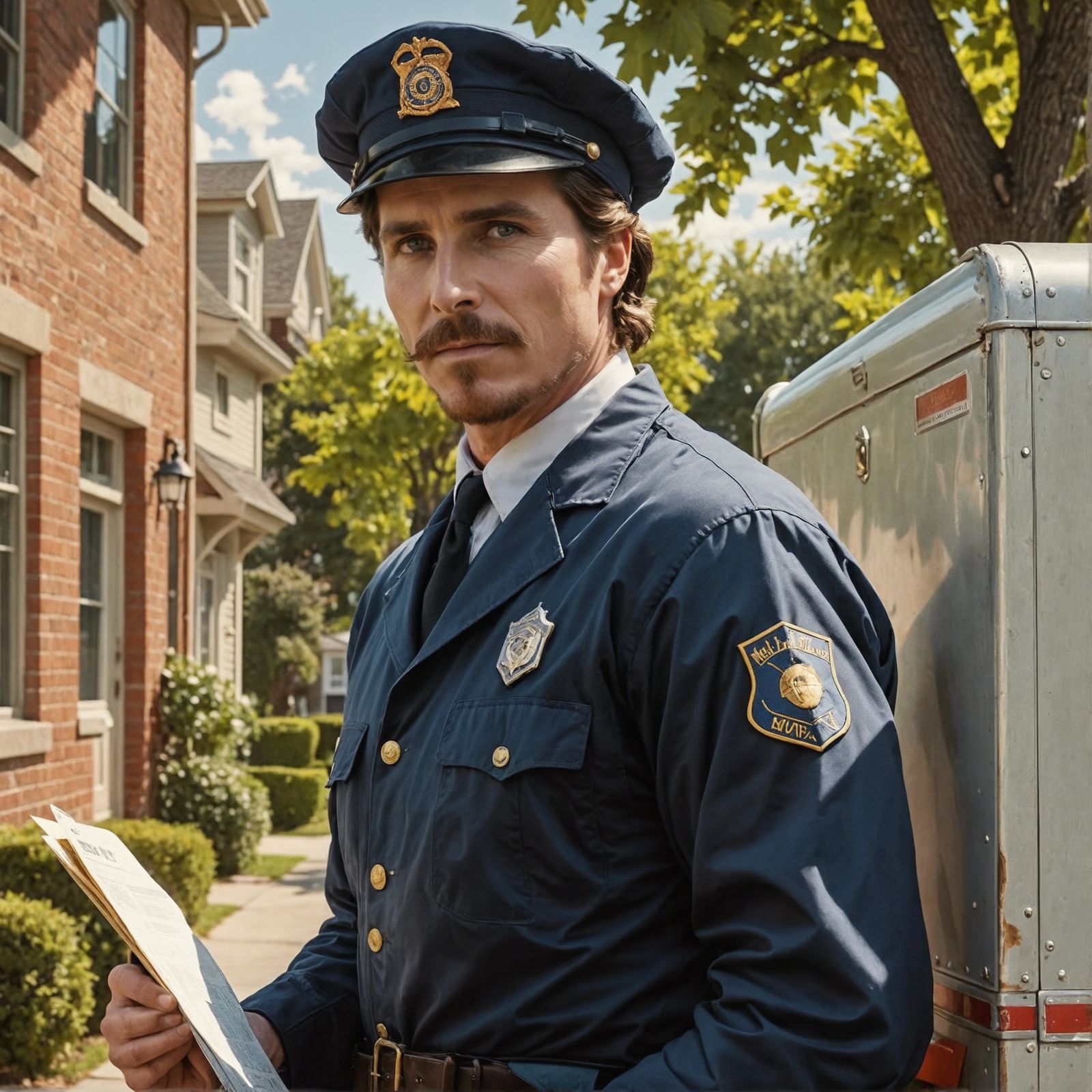 Christian Bale as Cheerful Mailman: Hyperrealistic Art