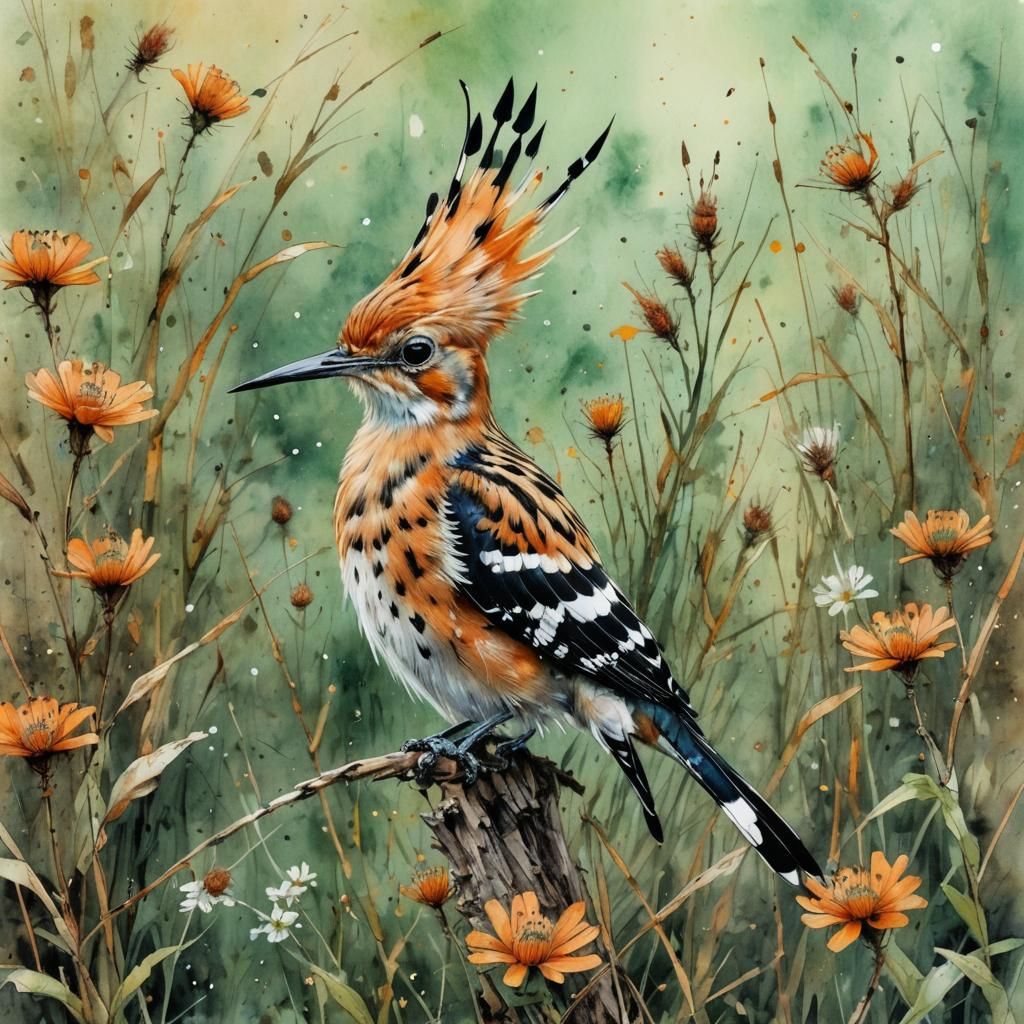 A hoopoe in meadow