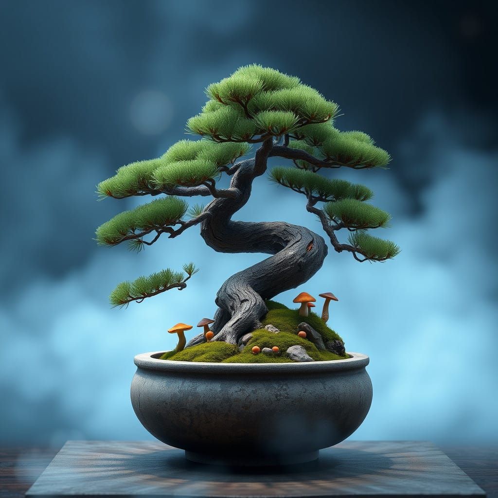 Mystical Miniature Conifer Bonsai in a Weathered Ceramic Pot