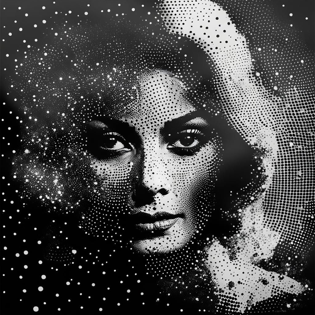 Beautiful woman. Sophia Loren Black and white textured dot p...