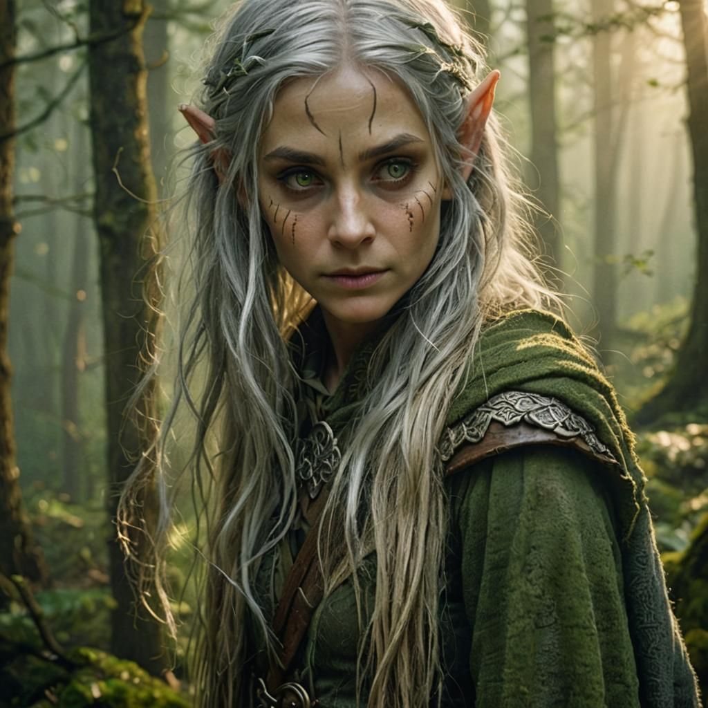 Mystical Wood Elf in Misty Forest