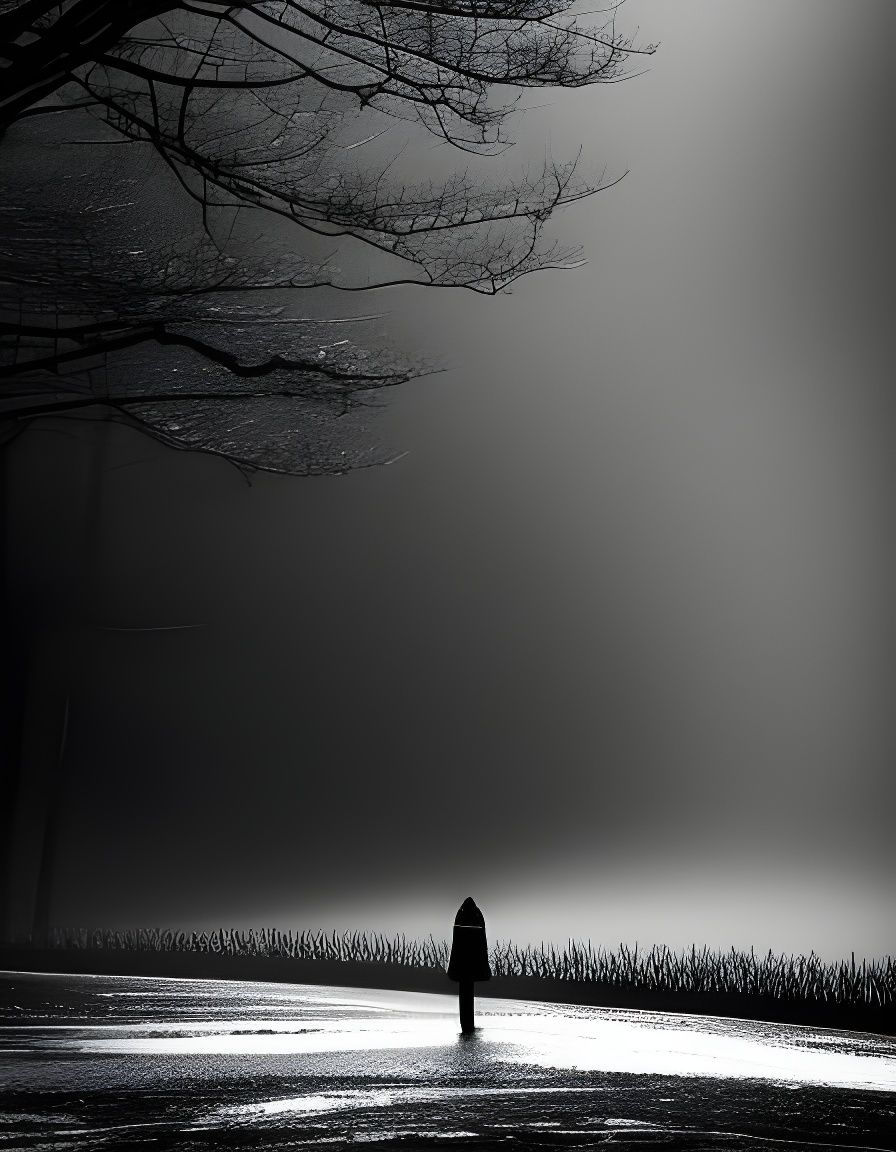 Intricate Line Art of Woman in Dreamlike Landscape