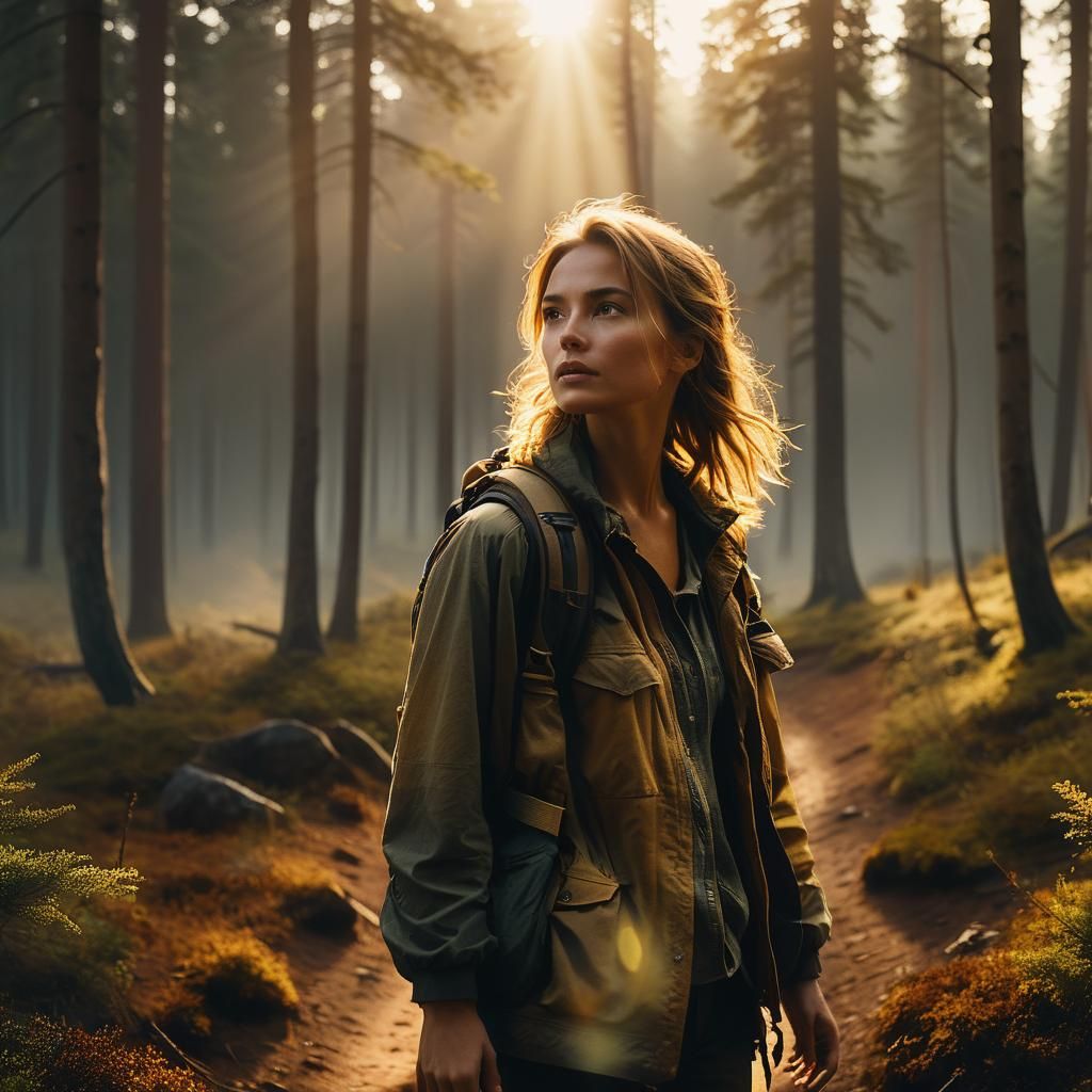 Woman Wandering in Wilderness: Cinematic Film Still