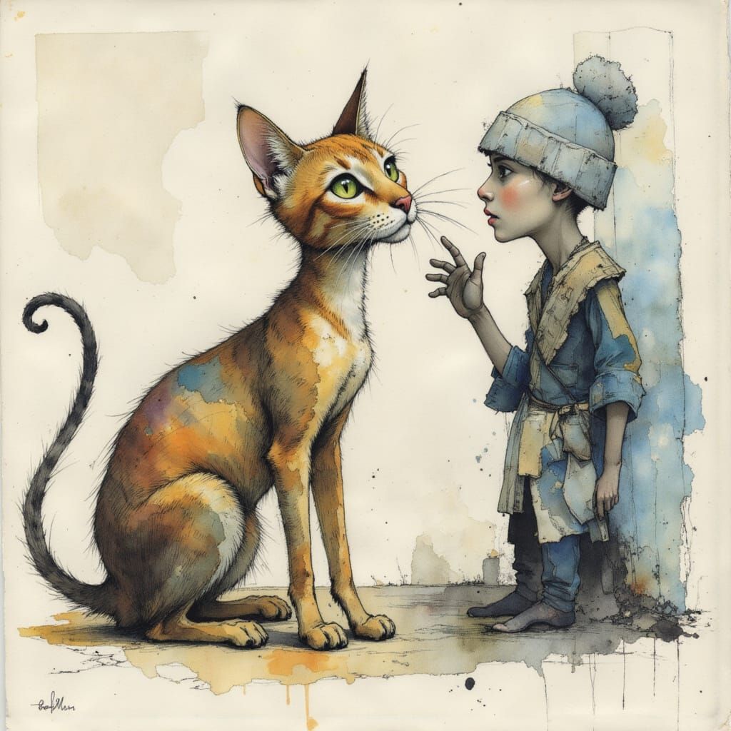 little man and his cat