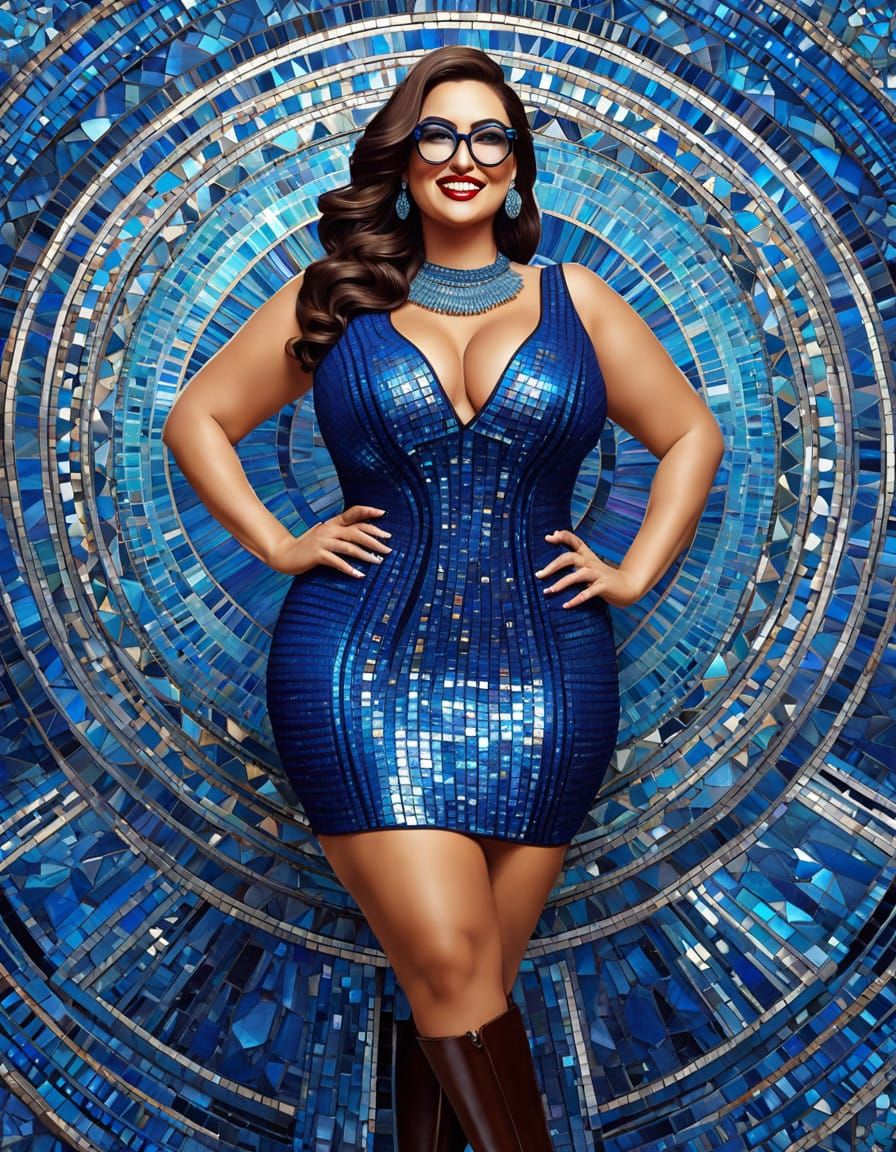 Curvy Art Deco Beauty in Vibrant Blue