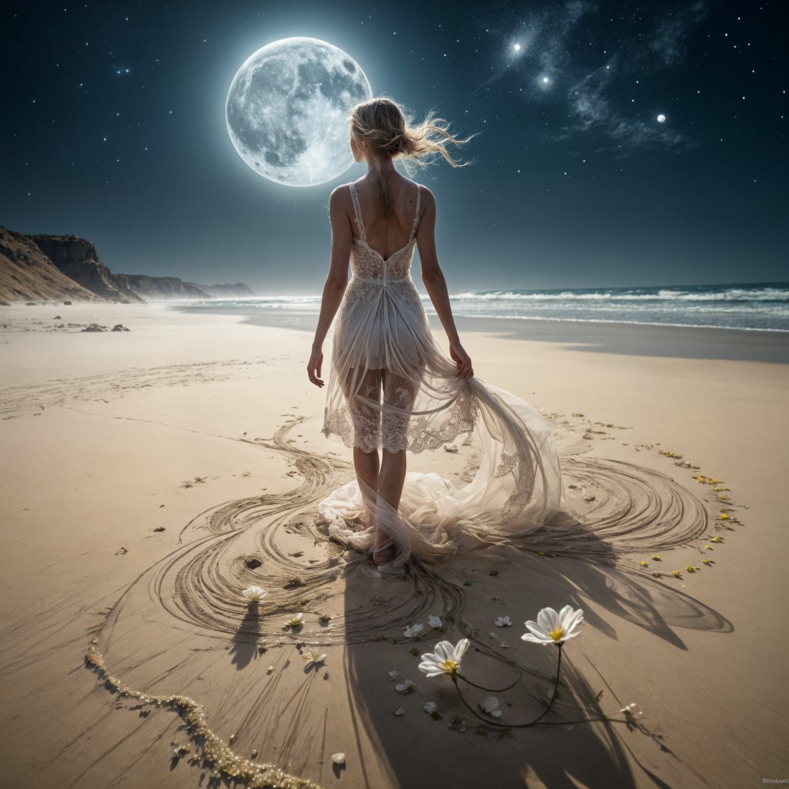 Ethereal Flower in Moonlit Desert Dust