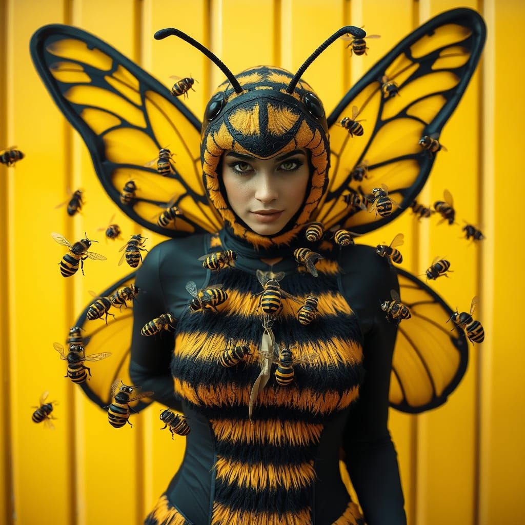 Woman in Bee Disguise Forms Protective Swarm